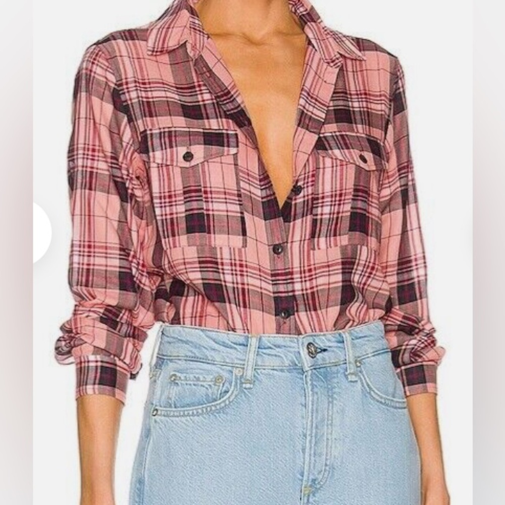 ❤️❤️ Rag & Bone Quinn Cotton Cropped Plaid Western Shirt Pink❤️❤️